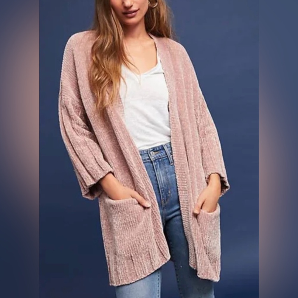 MOTH x Anthropologie Argyle Chenille Knit Cardigan S